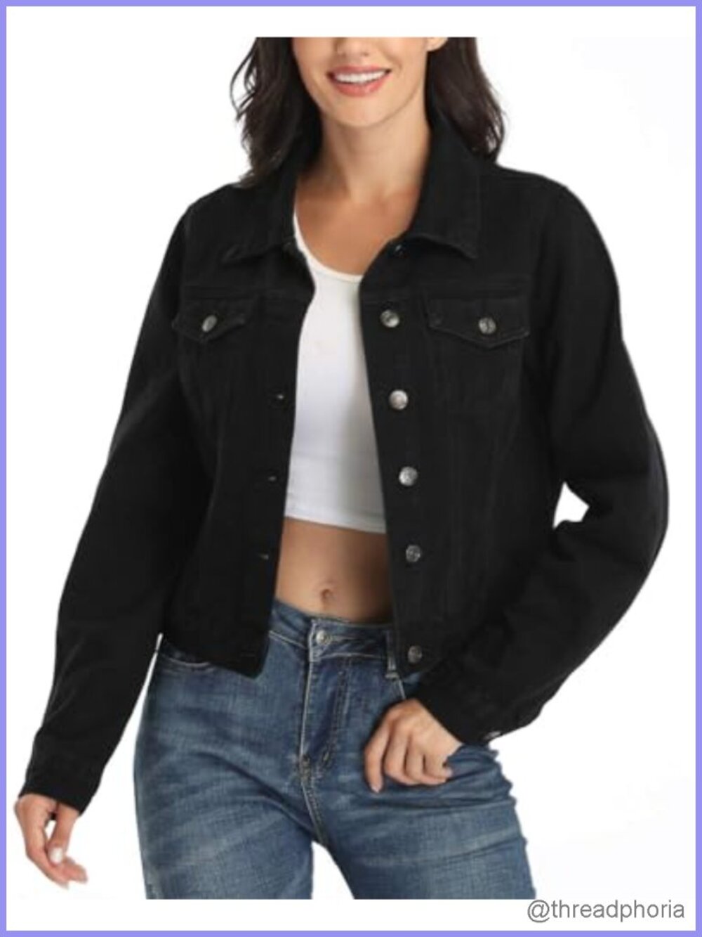 Women's Cropped Denim Jacket Long Sleeve Button Down Light Jean Shacket